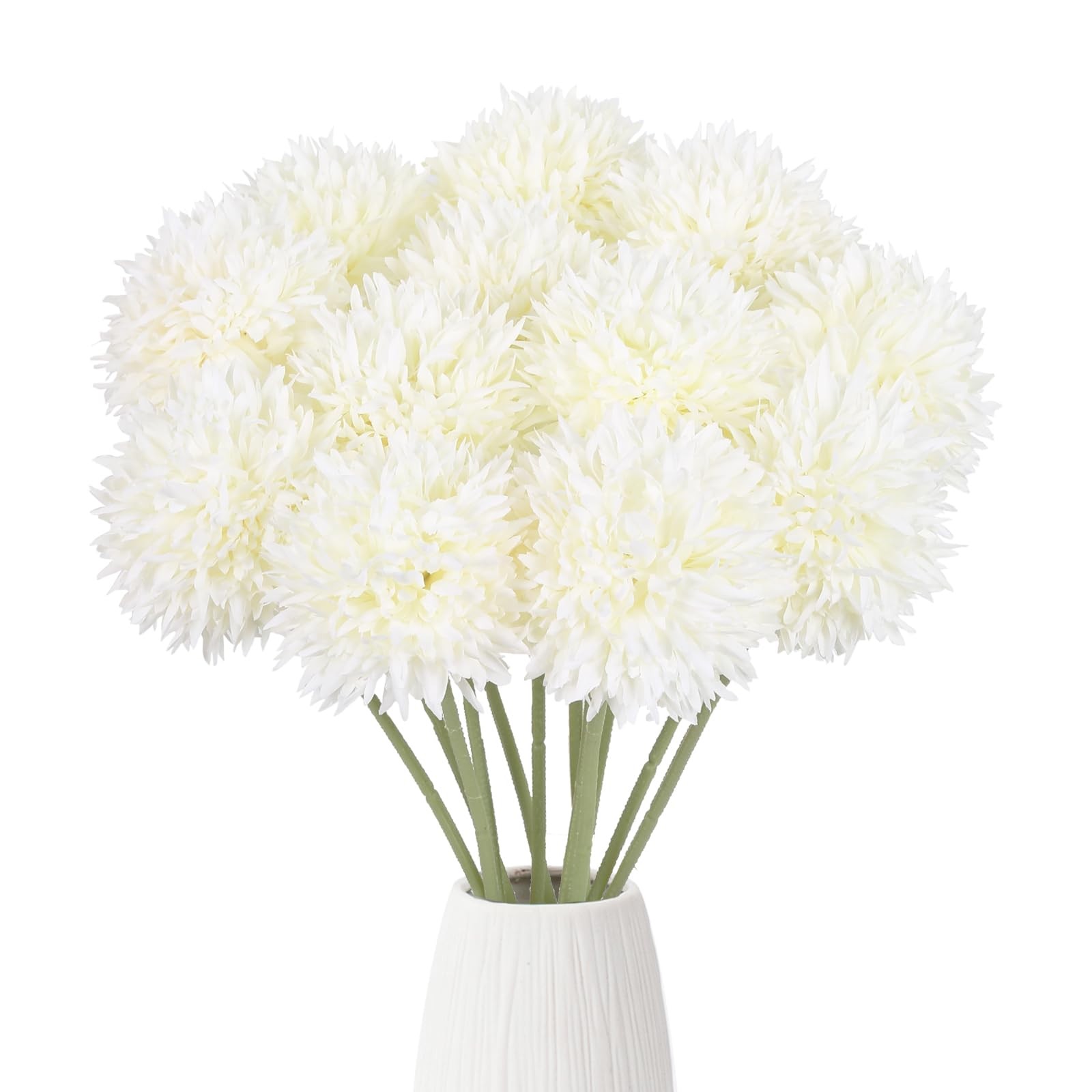 12PCS White Chrysanthemums Artificial Flowers 17.3’’Long Stem Fake Mums Faux …