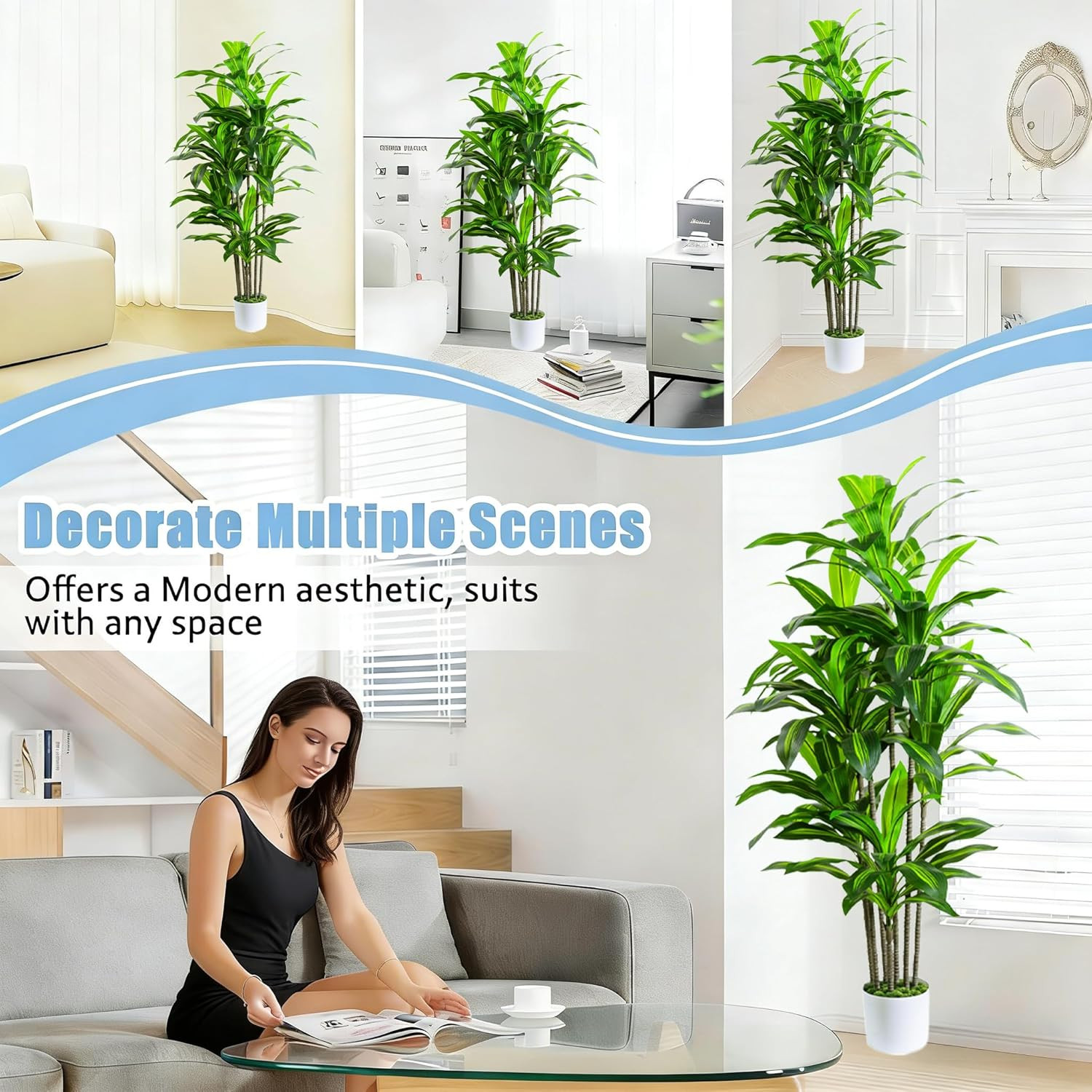 6FT Artificial Dracaena Tree in White Pot – Perfect for Home & Office Decor