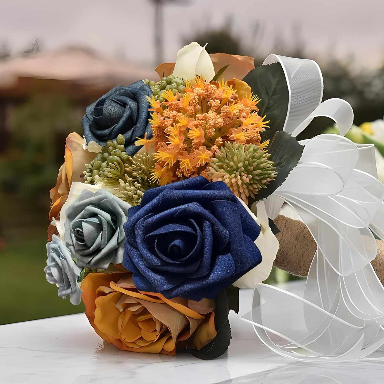 [25PCS] Navy Blue Roses Artificial Flowers with Long Stem Real Touch Fake Foa…