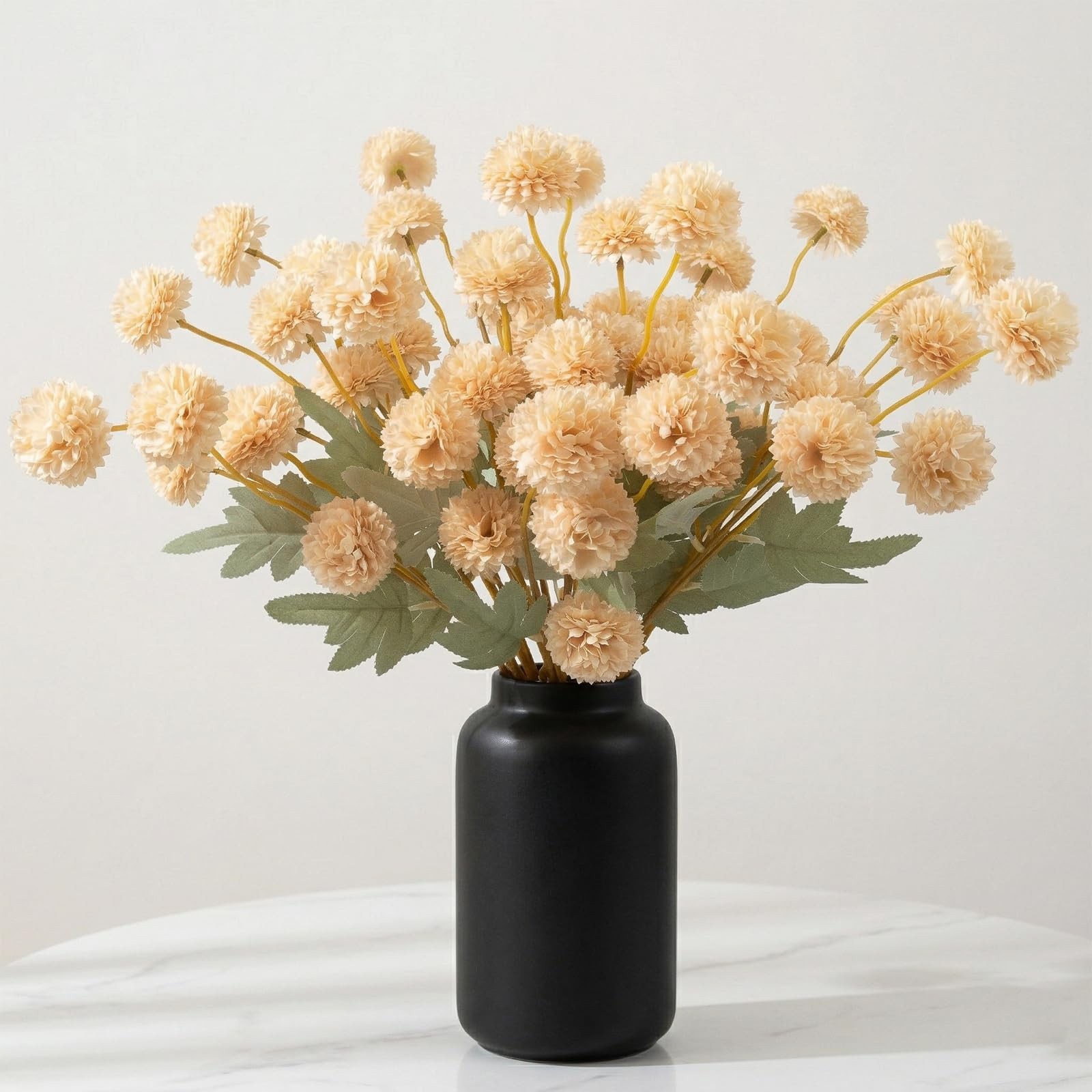 12 PCS Artificial Chrysanthemum Flowers Beige Kiku Pom Pom Mums Faux Fall