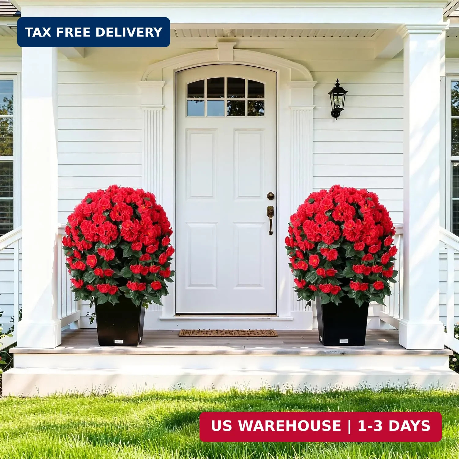 Artificial Flowers for Outdoors Fake Geraniums Summer Outside Decor, 2 PCS Red G