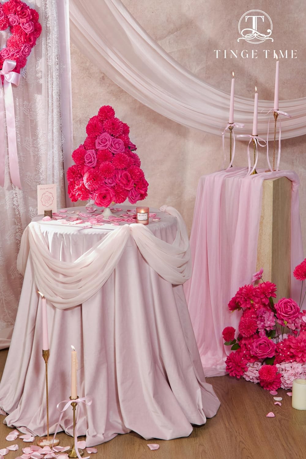 Rose Artificial Flowers Combo, 23pcs Hot Pink Gradient Fake Flowers Chrysanth…