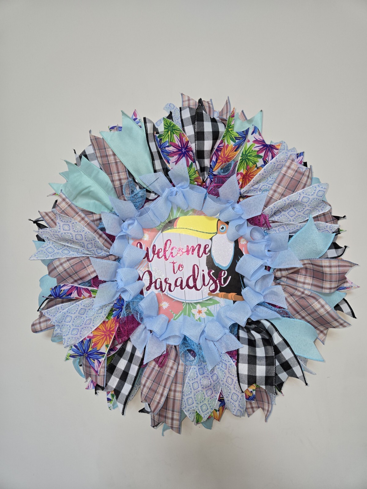 WELCOME TO PARADISE WREATH Spring SUMMER Fall Front Door Wall Decor BIG bird