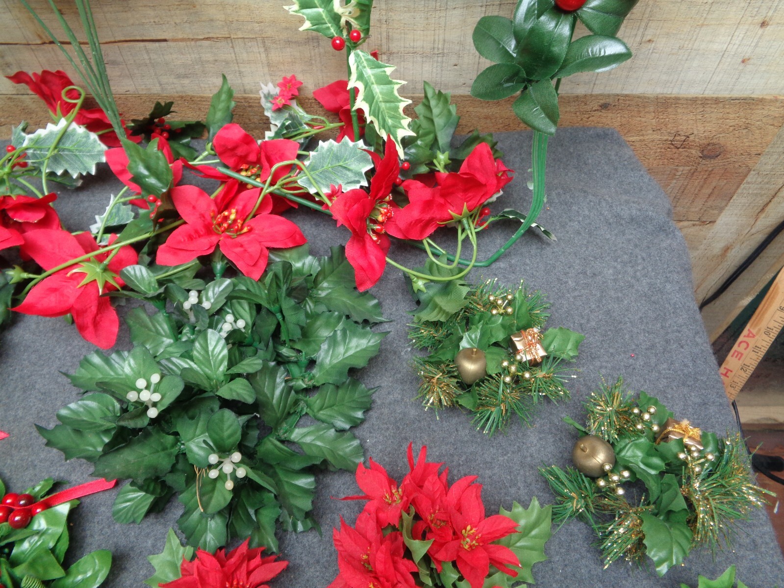 Vintage Silk Christmas Greenery Decor Wreath Floral Stems Candle Rings Lot of 20