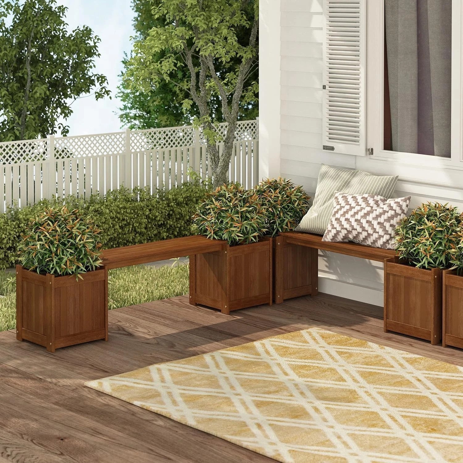 Elegant Tioman Brown Flower Box with Removable Bench – Weather Resistant Design