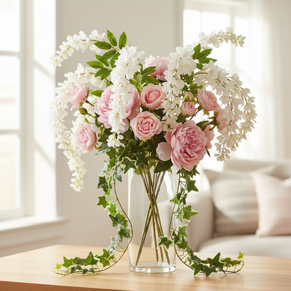 White Wisteria Stem 43 Inch Artificial Hanging Flowers Silk Wisteria Spray Flora