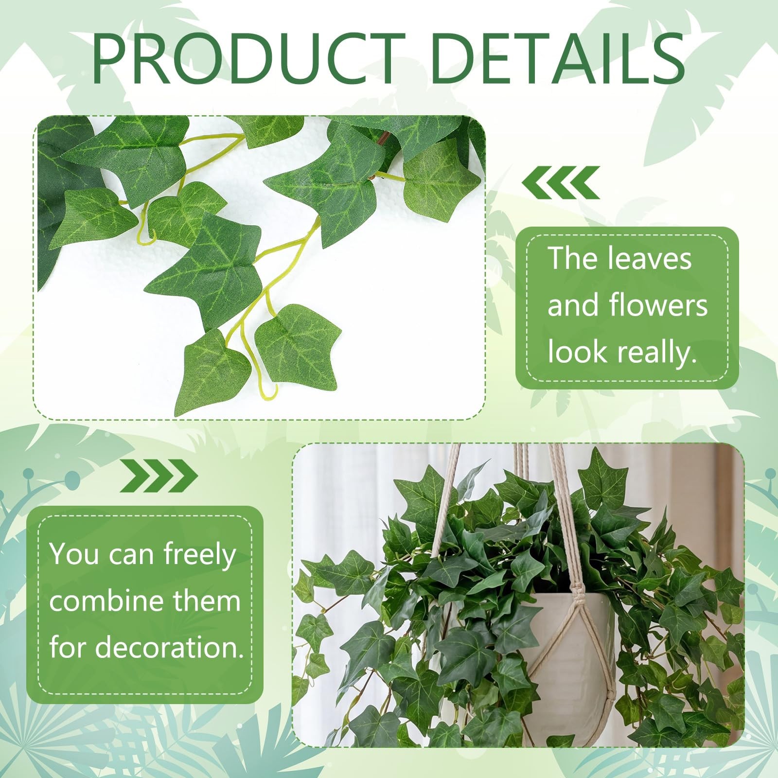 2 Pcs 43 Inch Artificial Hanging Plant Bush Faux English Ivy Plant Fake Ivy V…