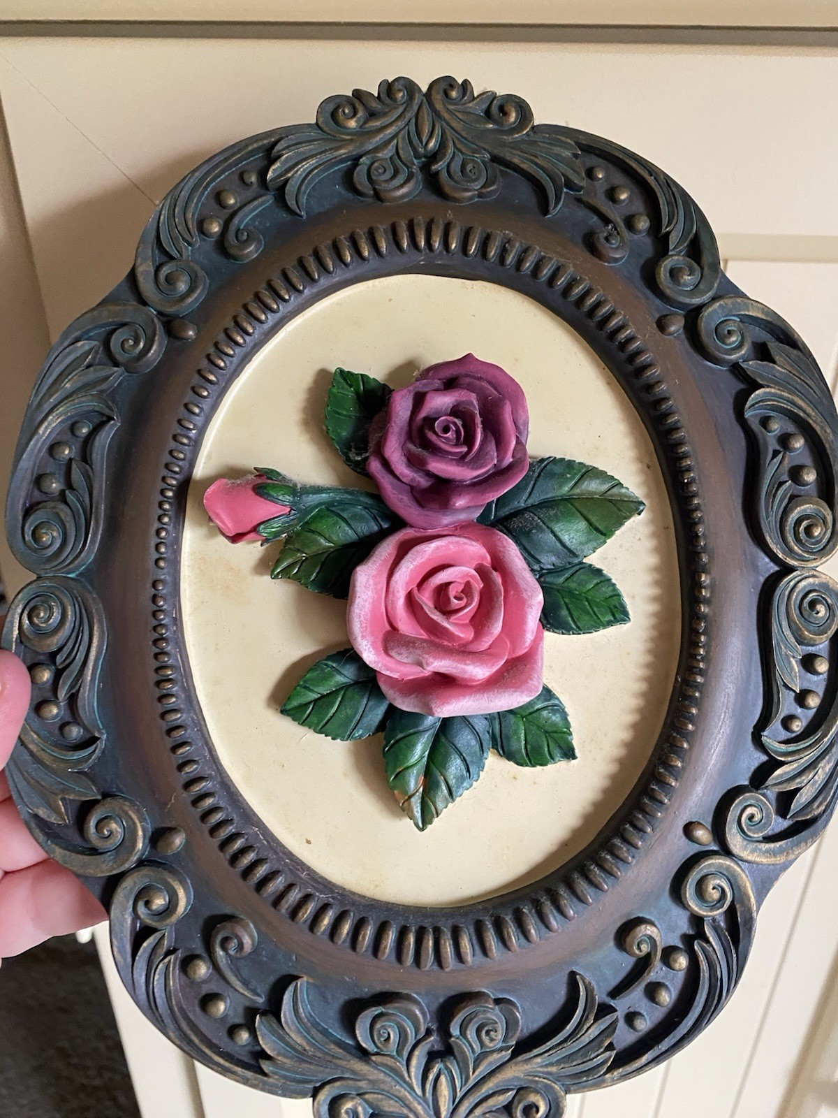 Vintage Rose Floral Wall Hanging Plaques Shabby Chic Cottagecore Decor Set Of 2