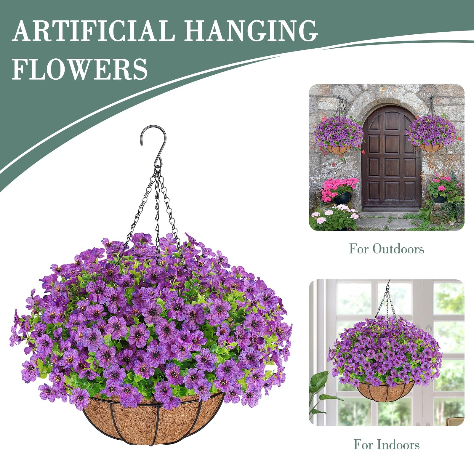 Artificial Flowers Hanging Plants in Basket,Artificial Hanging Flowers for Sp…
