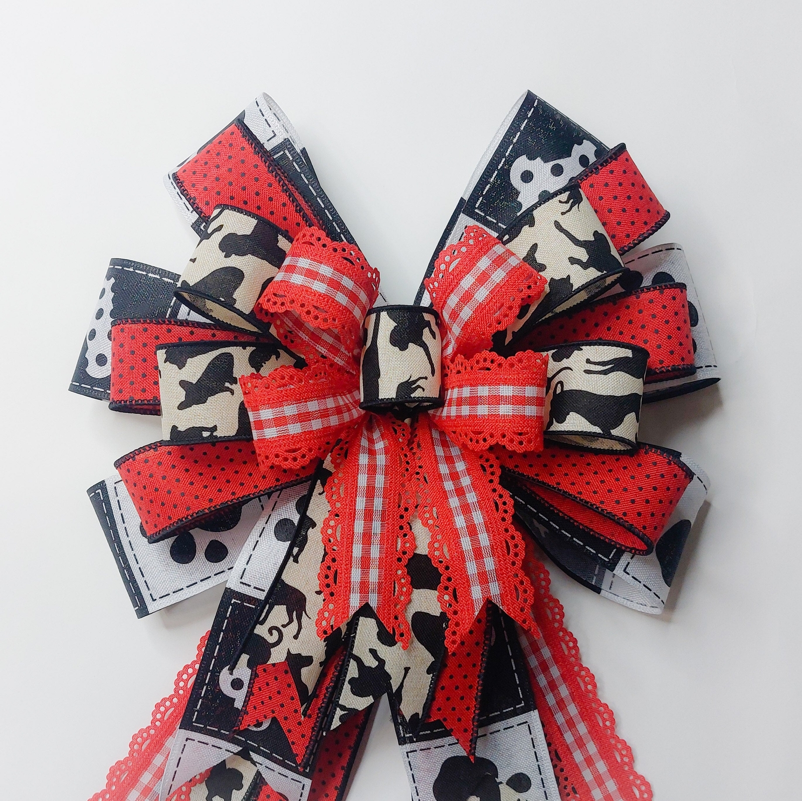 Dog Wreath Bow, Red and Black