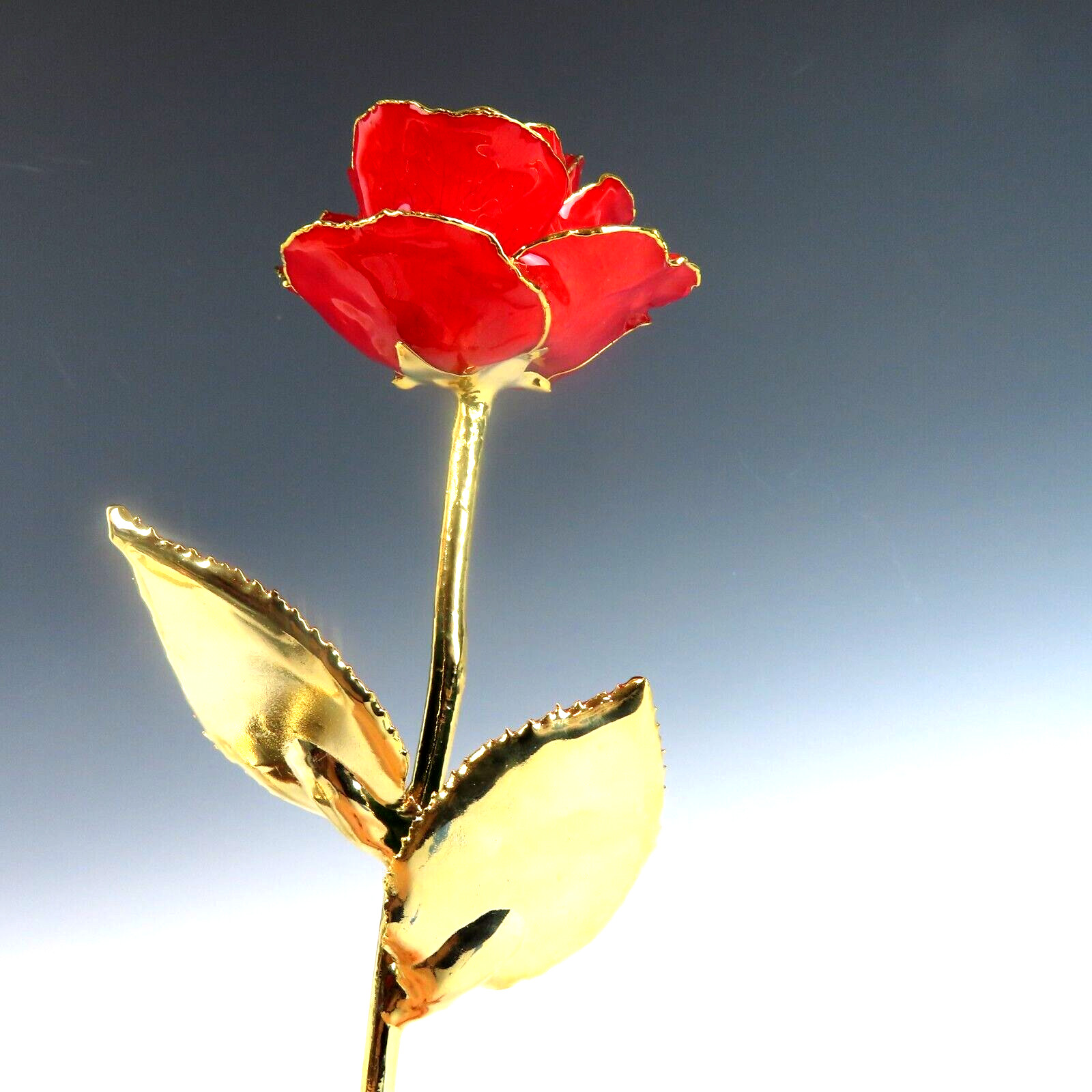 Real Red Rose Preserved & Dipped in 24K Gold – 11″ Long Stem Gift Keepsake