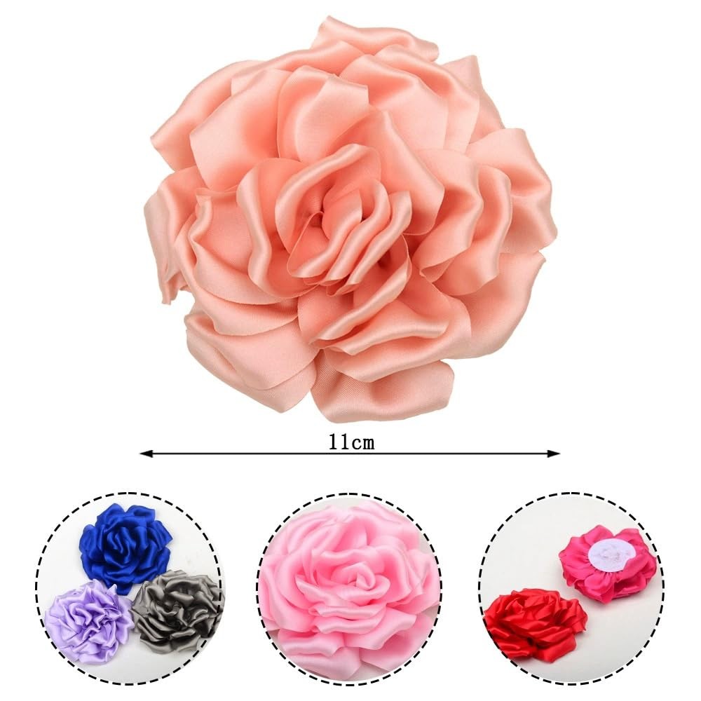 6pcs Satin Ribbon Flowers 4.3″/11cm for Crafts Bow Wedding Dec Vintage Fabric…