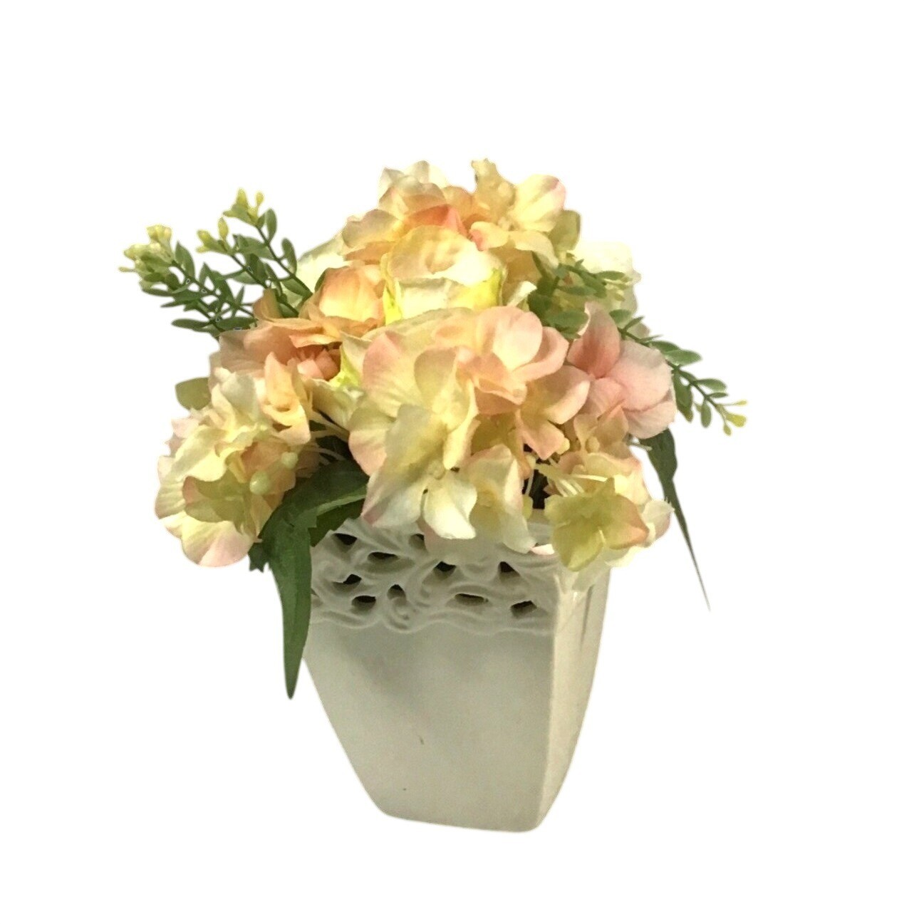 SET OF 2 ARTIFICIAL FLORAL ARRANGEMENT WITH CREAM FLOWERPOT