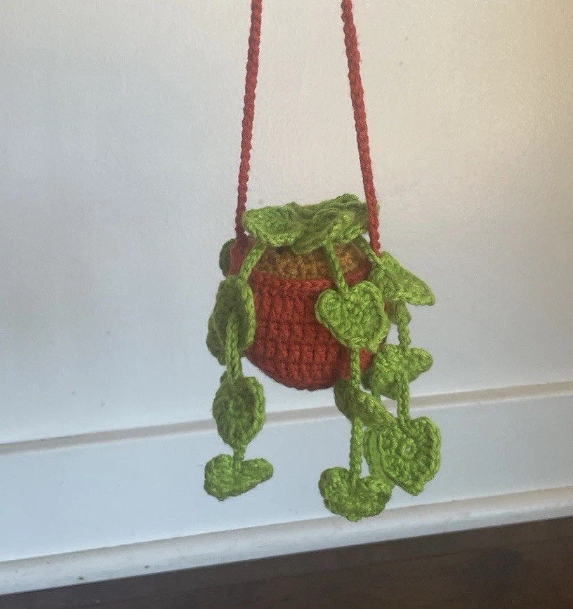Handcrafted Cotton Crochet Hanging Plant for Car Mirror Home Decoration Window