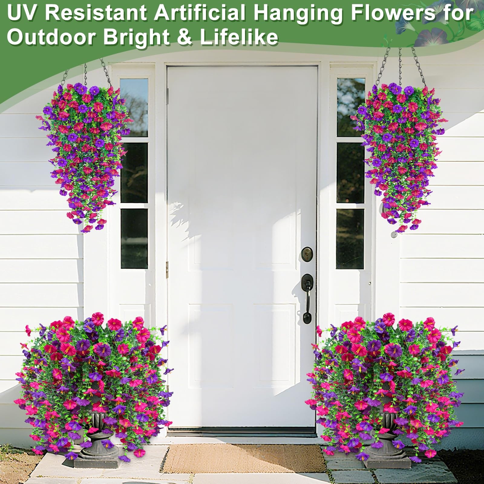 4PCS Artificial Fake Hanging Flowers Plants for Outdoor Spring Decor, UV Resi…