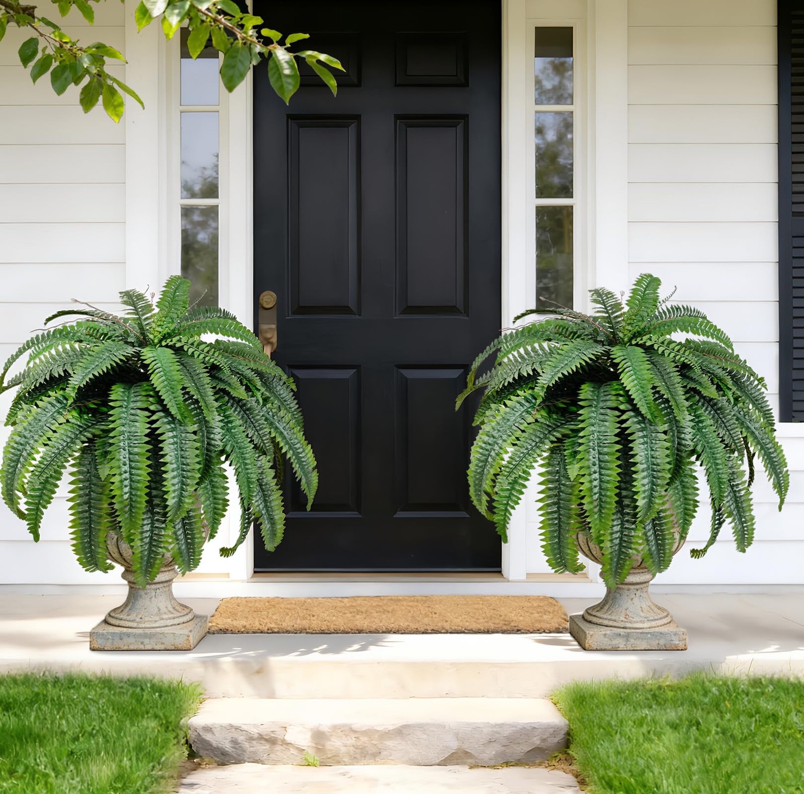 2pcs 45in Artificial Boston Fake Ferns Large, UV Resistant Artificial Plants …