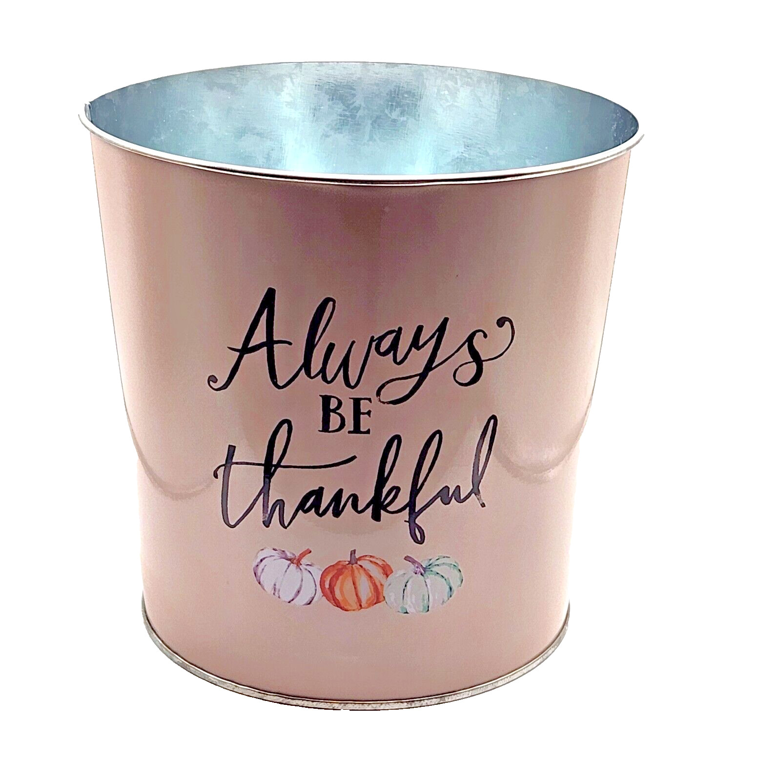 Round Tin Always Be Thankful Thanksgiving Fall Flowerpot Can Home Decor