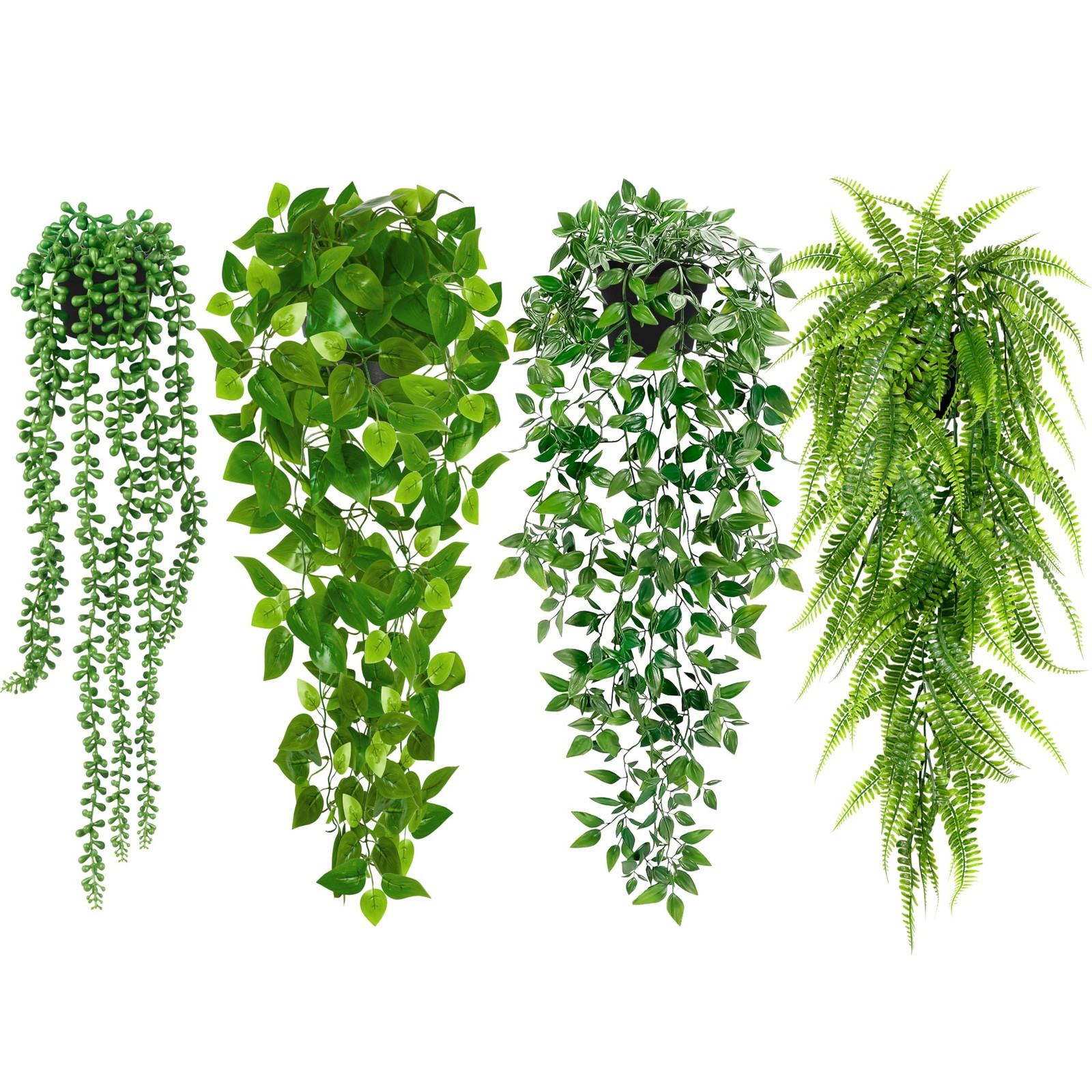 Artificial Hanging Plants for Shelf, 4 Pack Fake Potted Greenery Plant Faux M…