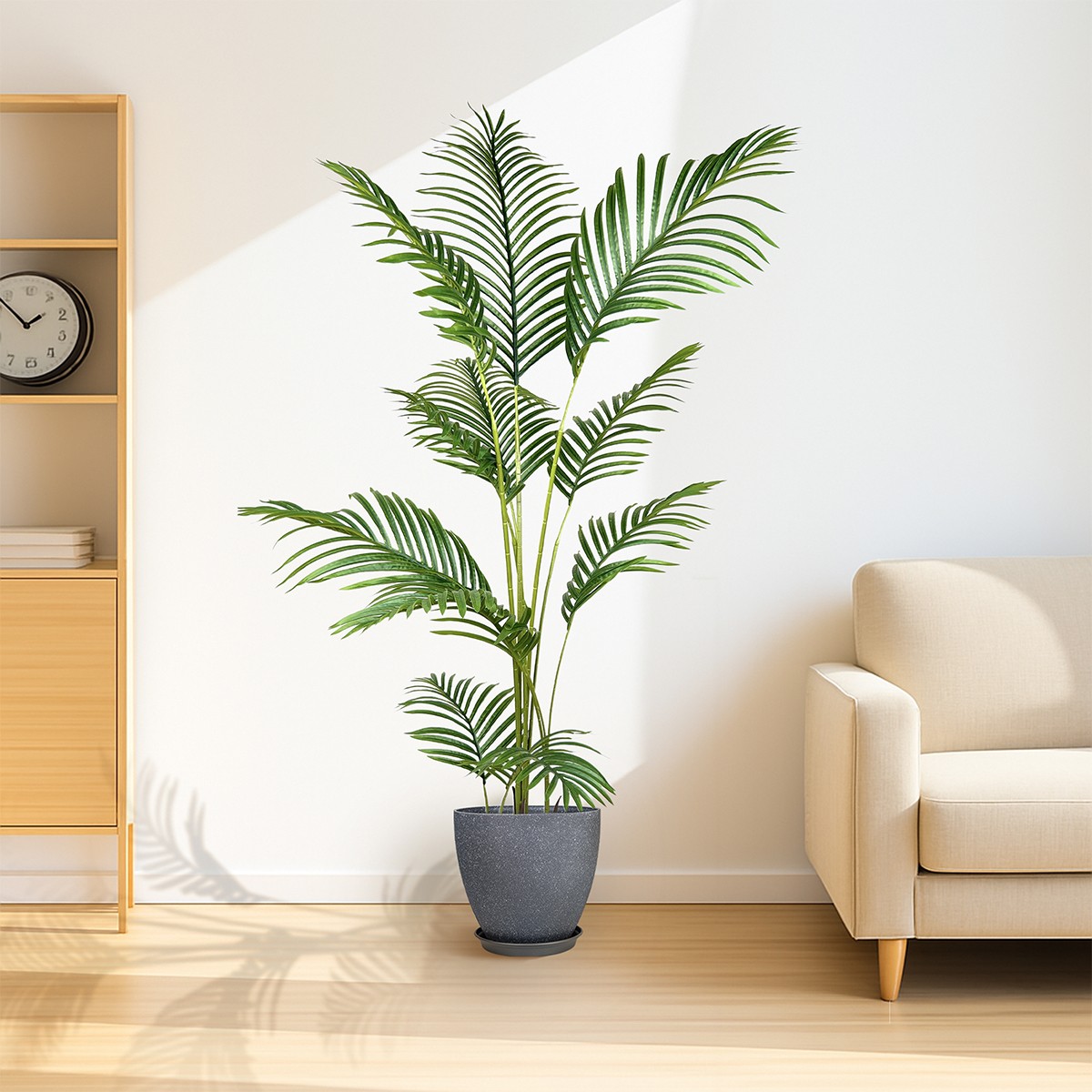 Artificial Palm Tree with Pot, Faux Areca Palm Plant with Real Touch Leaves
