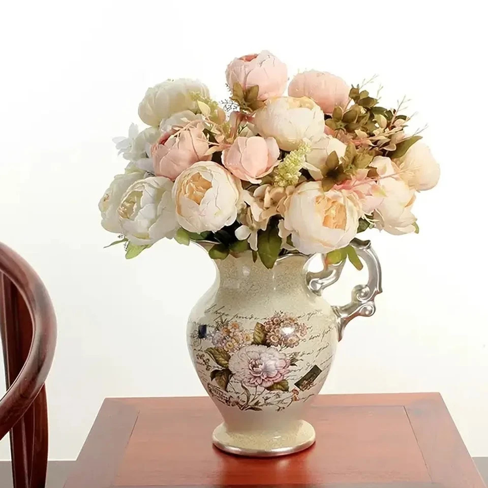 A bouquet of European-style faux peony silk flowers for home deco