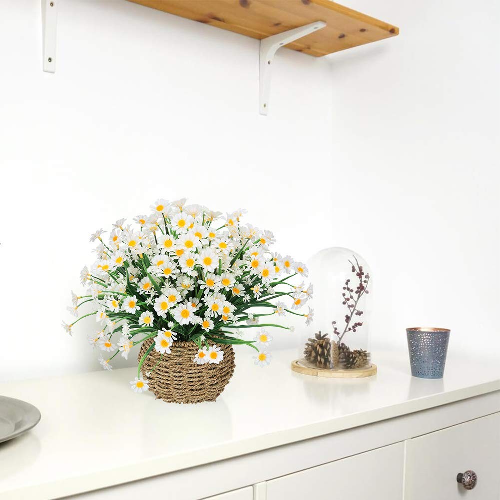 TEMCHY Artificial Daisies Flowers Outdoor UV Resistant 4 Bundles Fake Foliage