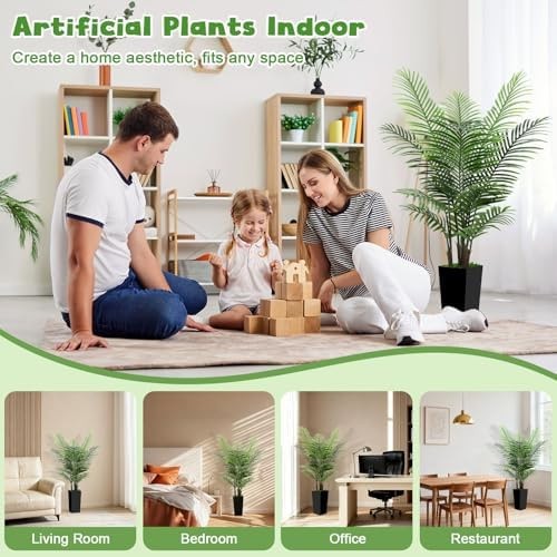 5FT Tall Fake Palm Tree with Black Planter – Artificial Plants Indoor Large F…