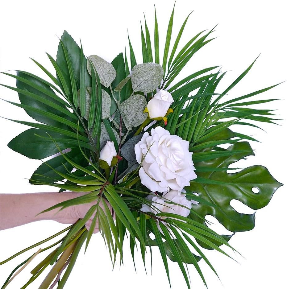 Artificial Areca Palm Leaves, 8 Pcs Faux Tropical Palm Tree Leaves Stems for