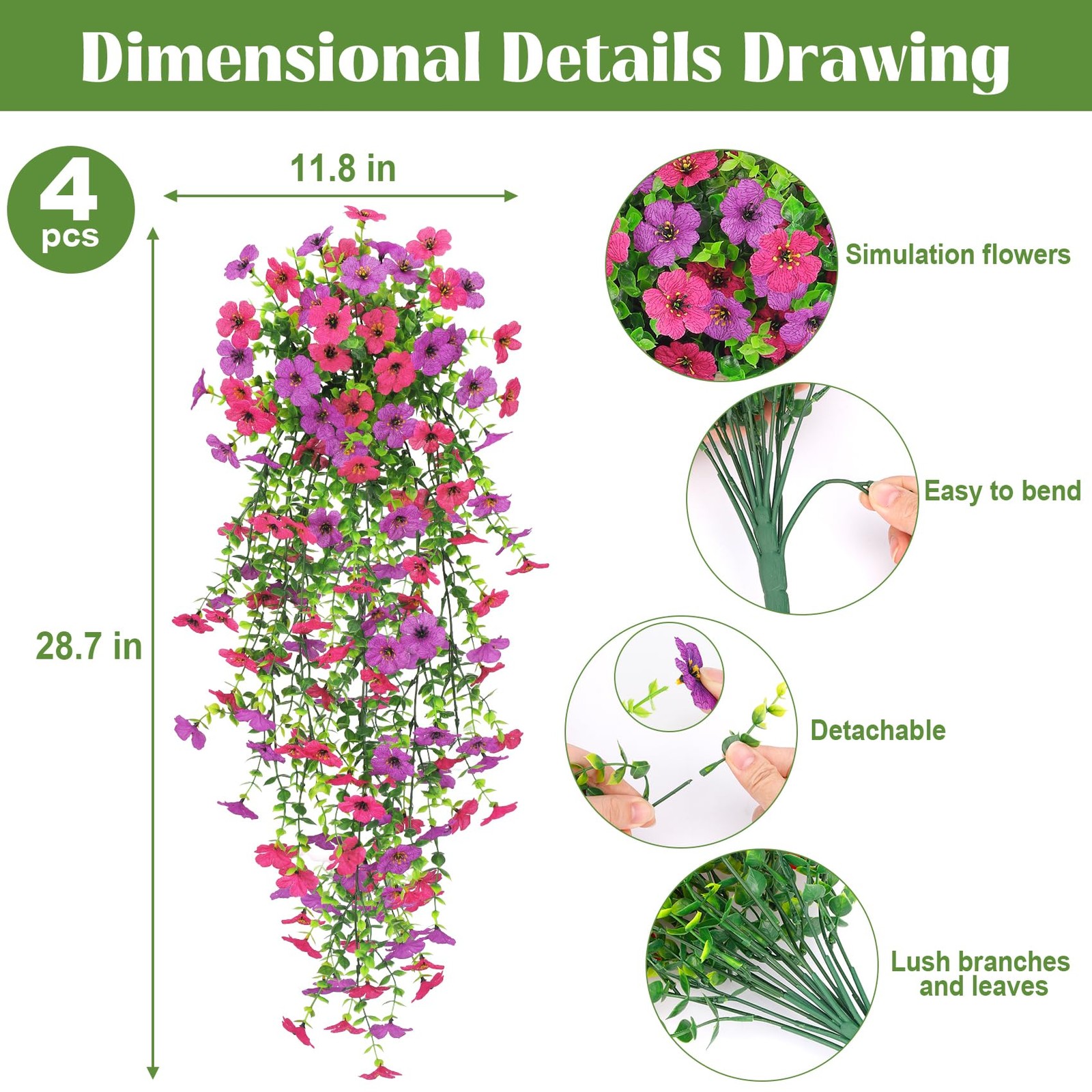 4 Pcs Artificial Hanging Flowers for Outdoor, Fake Silk Daisy Flowers Spring …