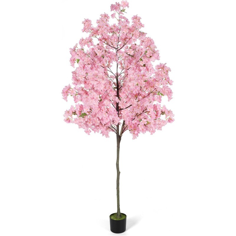 4/6FT Tall Cherry Blossom Artificial Tree, Fake Tree w/Plastic Nursery Pot, Pink