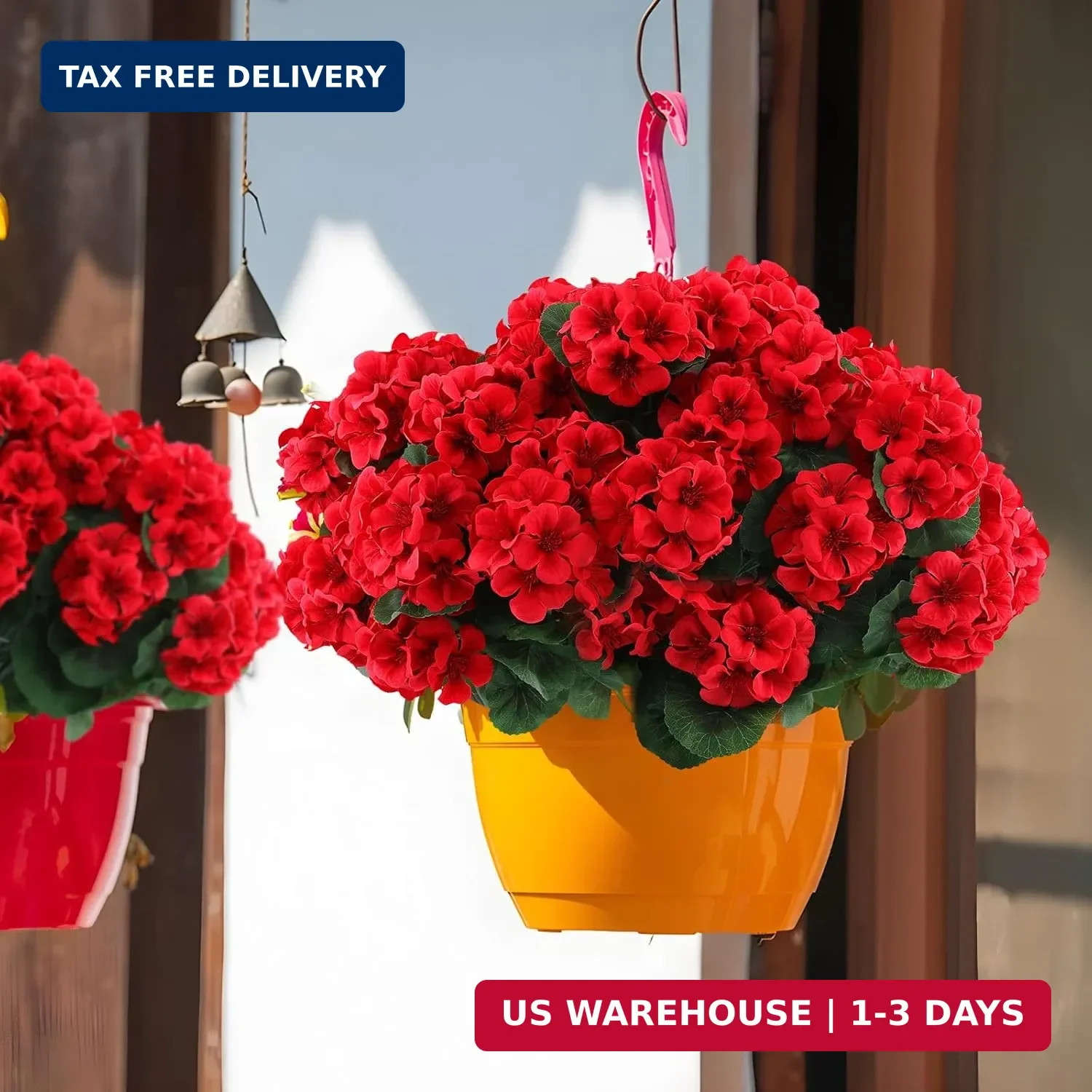 Hananona 6 Pcs Artificial Geranium Flowers for Outdoors Geranium Silk Red Flower