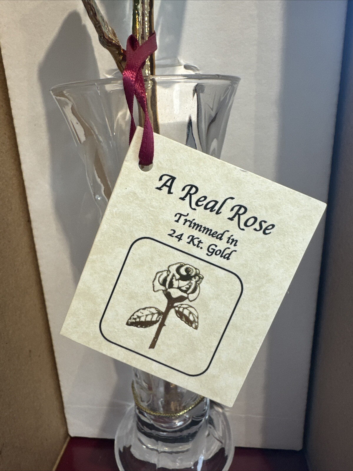 Real Rose Dipped 24K Gold with Crystal Glass Prism Bud Vase