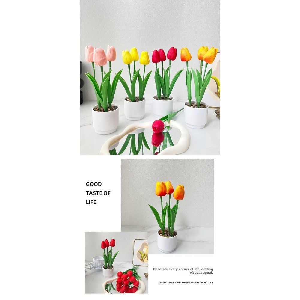 Artificial Tulip with PU Pot for Nordic Aesthetic 10 10 25cm for Decor Setup