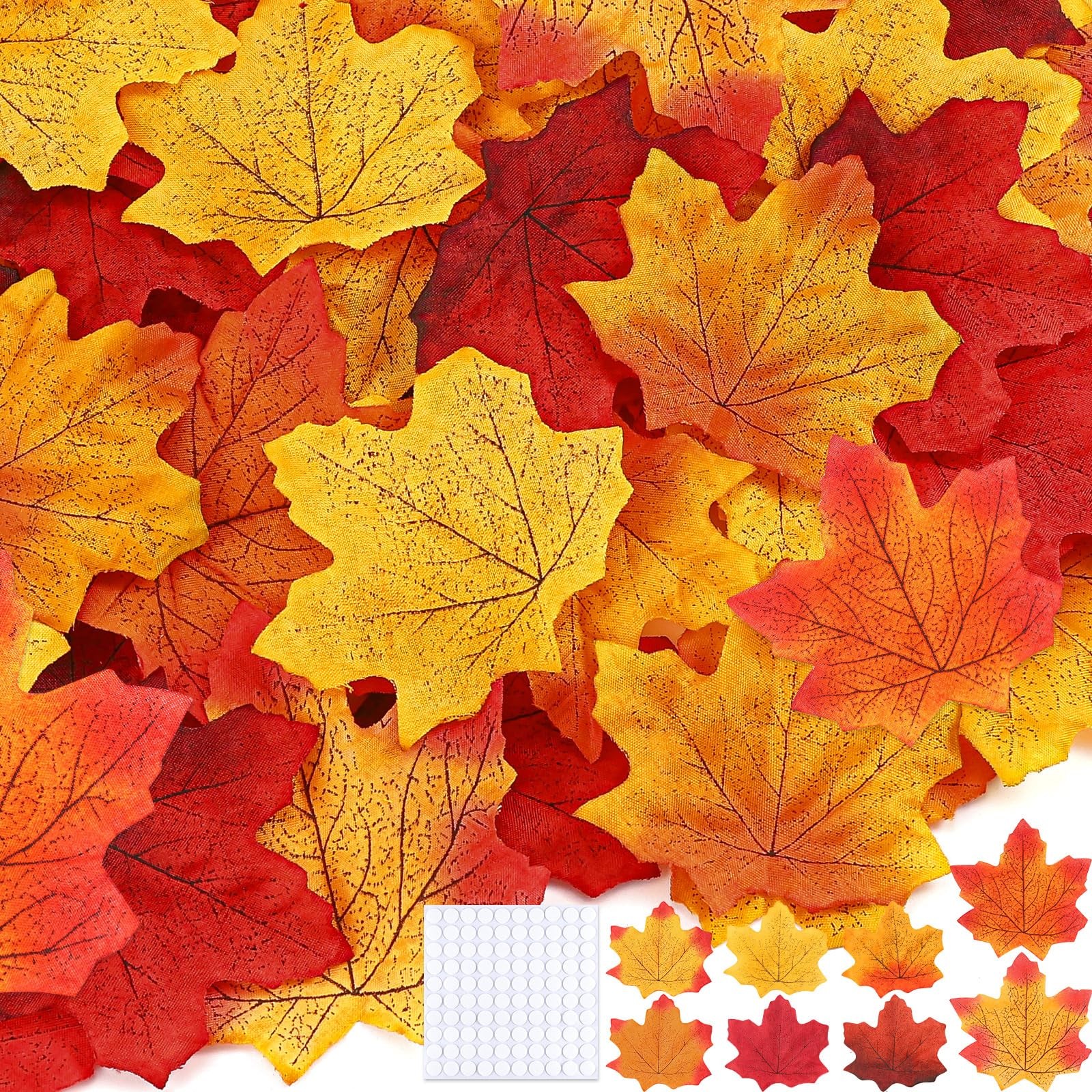 600 PCS Fall Leaves Set 7 Colors Artificial Autumn Maple Leaf Decor Wedding