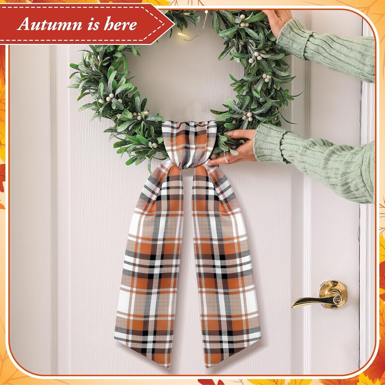 Multicolor Satin Wreath Sash – Elegant Fall Plaid for All Seasons, 56″ Length