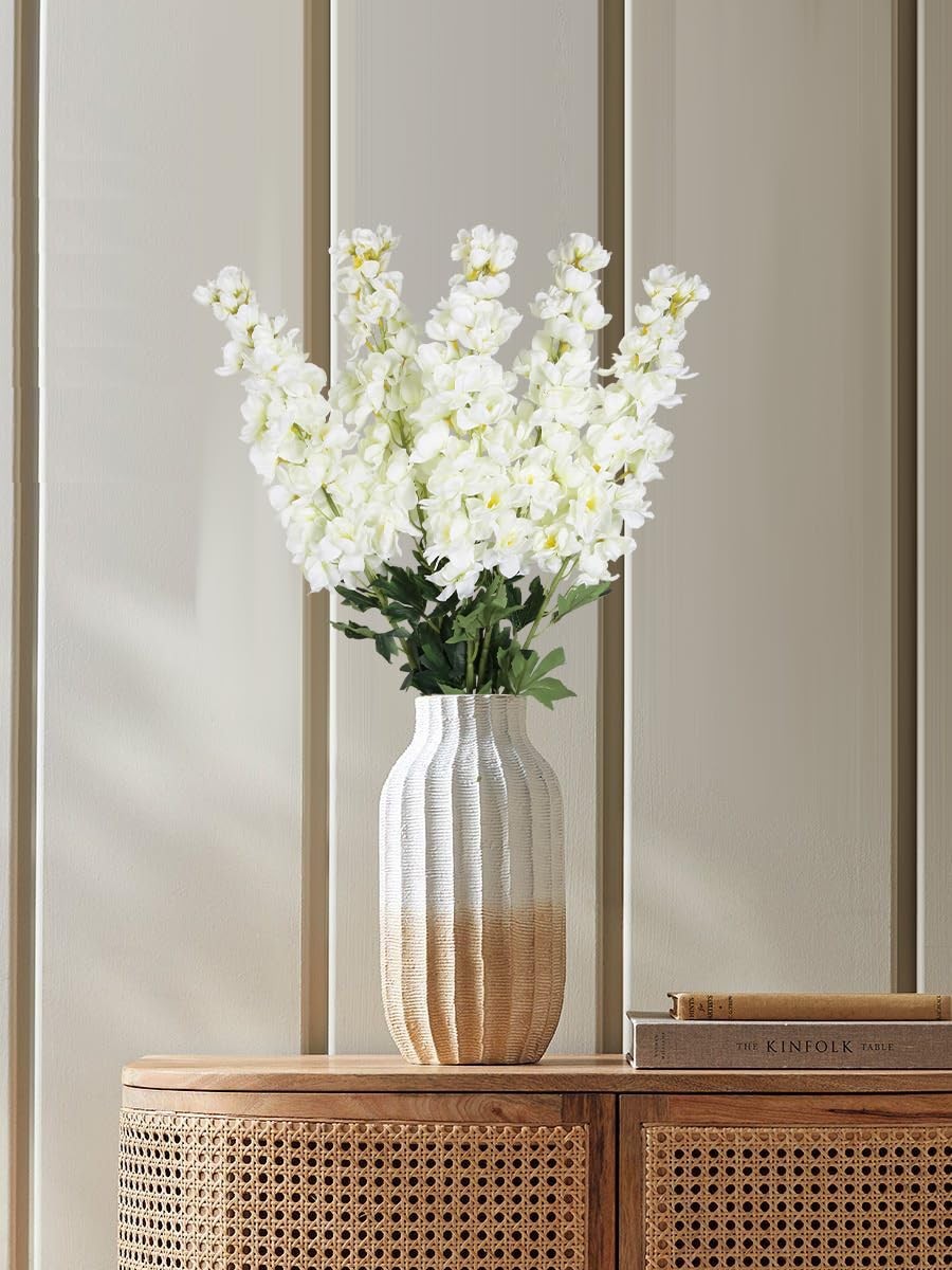 White Artificial Delphinium Faux Larkspur Flowers 5PCS 39″ Long Stem White