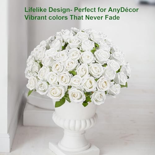 100PCS White Artificial Silk Roses Bouquet – Wedding Centerpieces, Home Decor, D