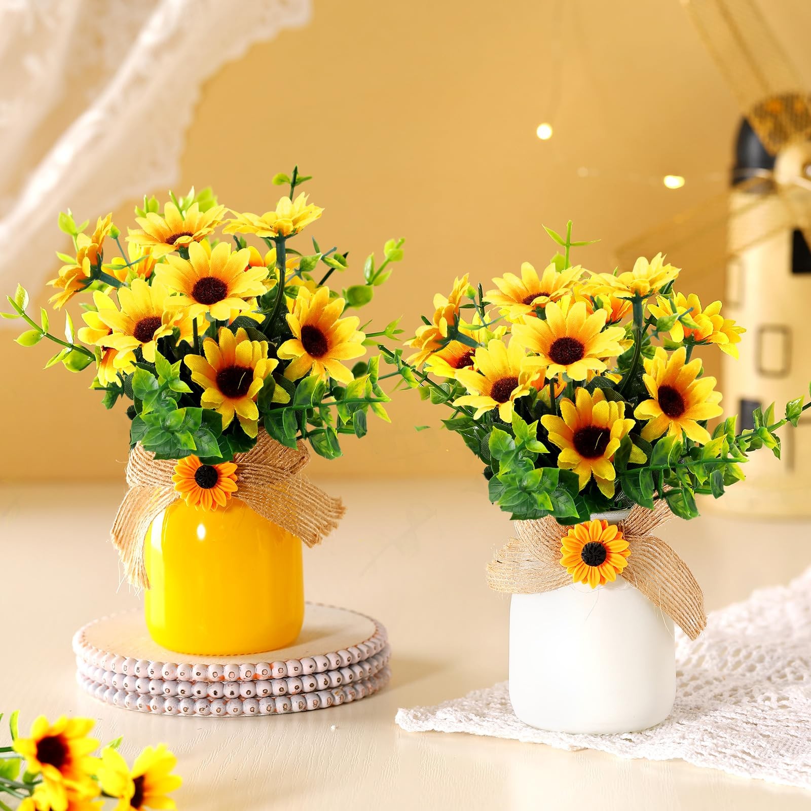 2 Pcs Artificial Fake Flowers in Vase Decorations Sunflower Table Centerpiece…