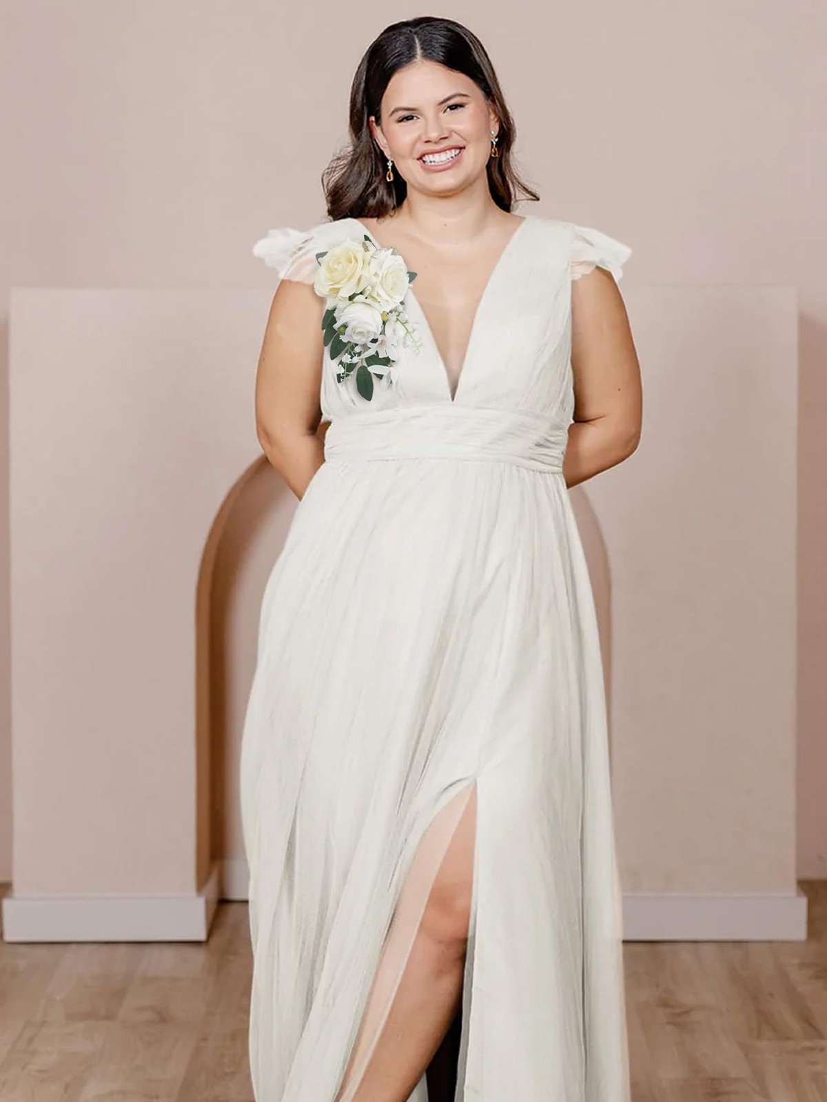 1 Pc Floral Shoulder Corsages White Green Rose Mother of The Bride Corsage