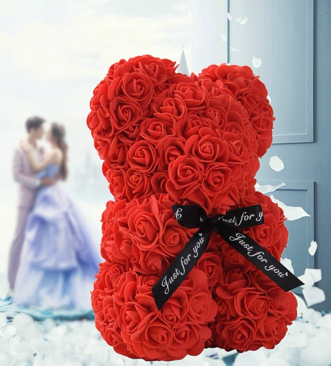 Artificial Teddy Rose Flower Bear with Box Romantic Valentines Day Gift Gir
