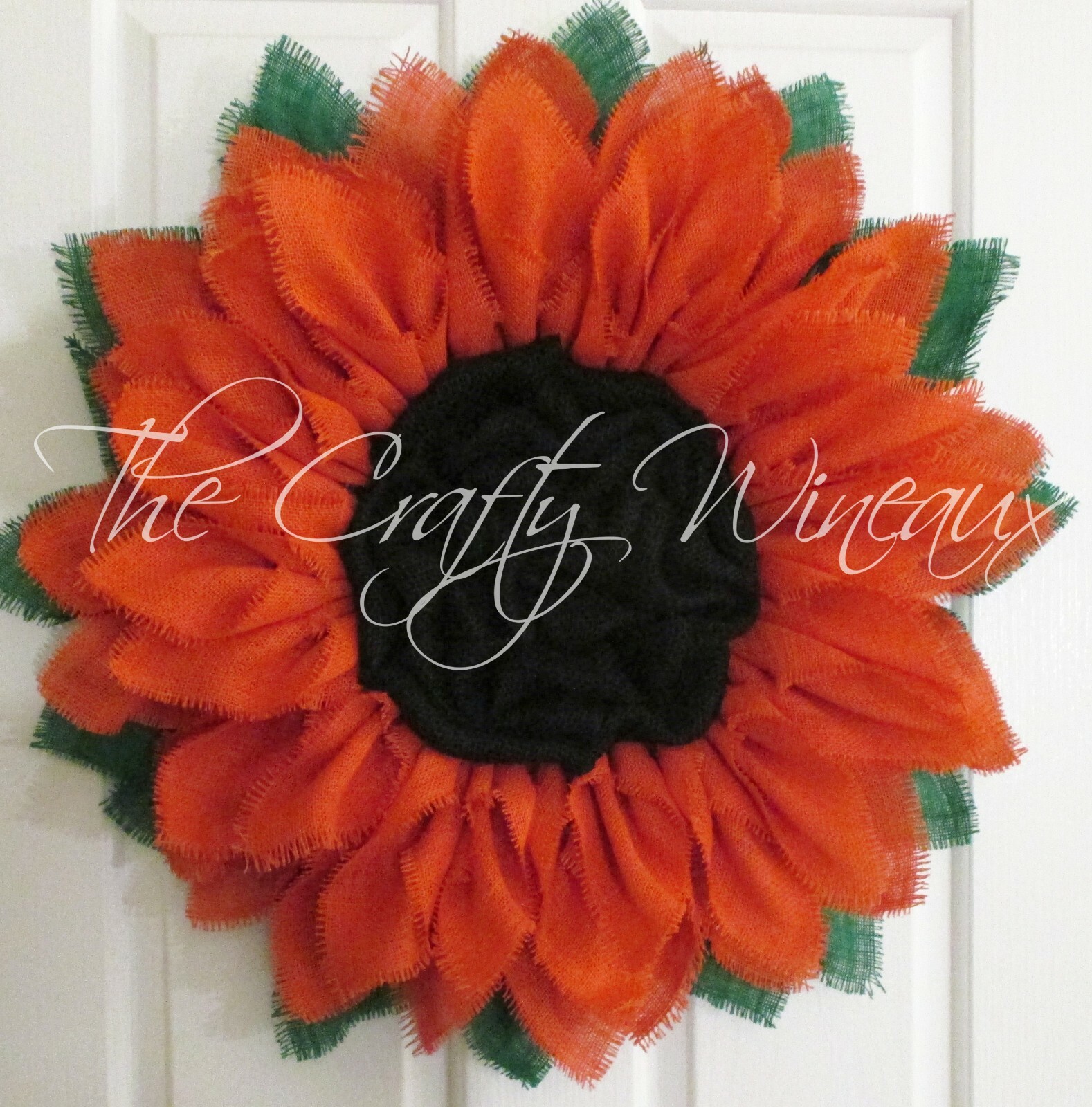 The Crafty Wineaux – Extra Thick 25″ Rich Tangerine Burlap Sunflower Wreath