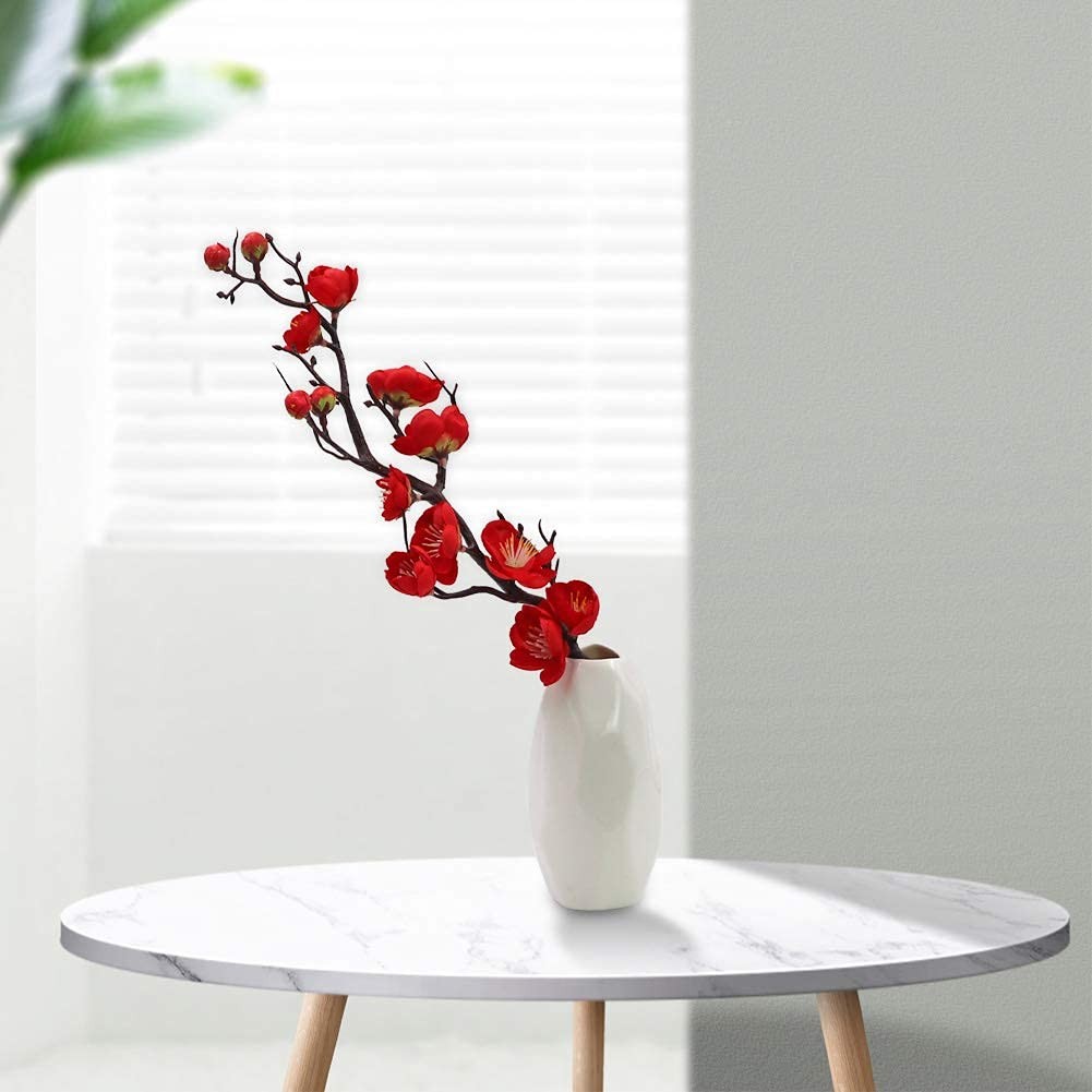 6 PCS Artificial Red Plum Blossom Faux Flowers Fake Plastic Silk Decor