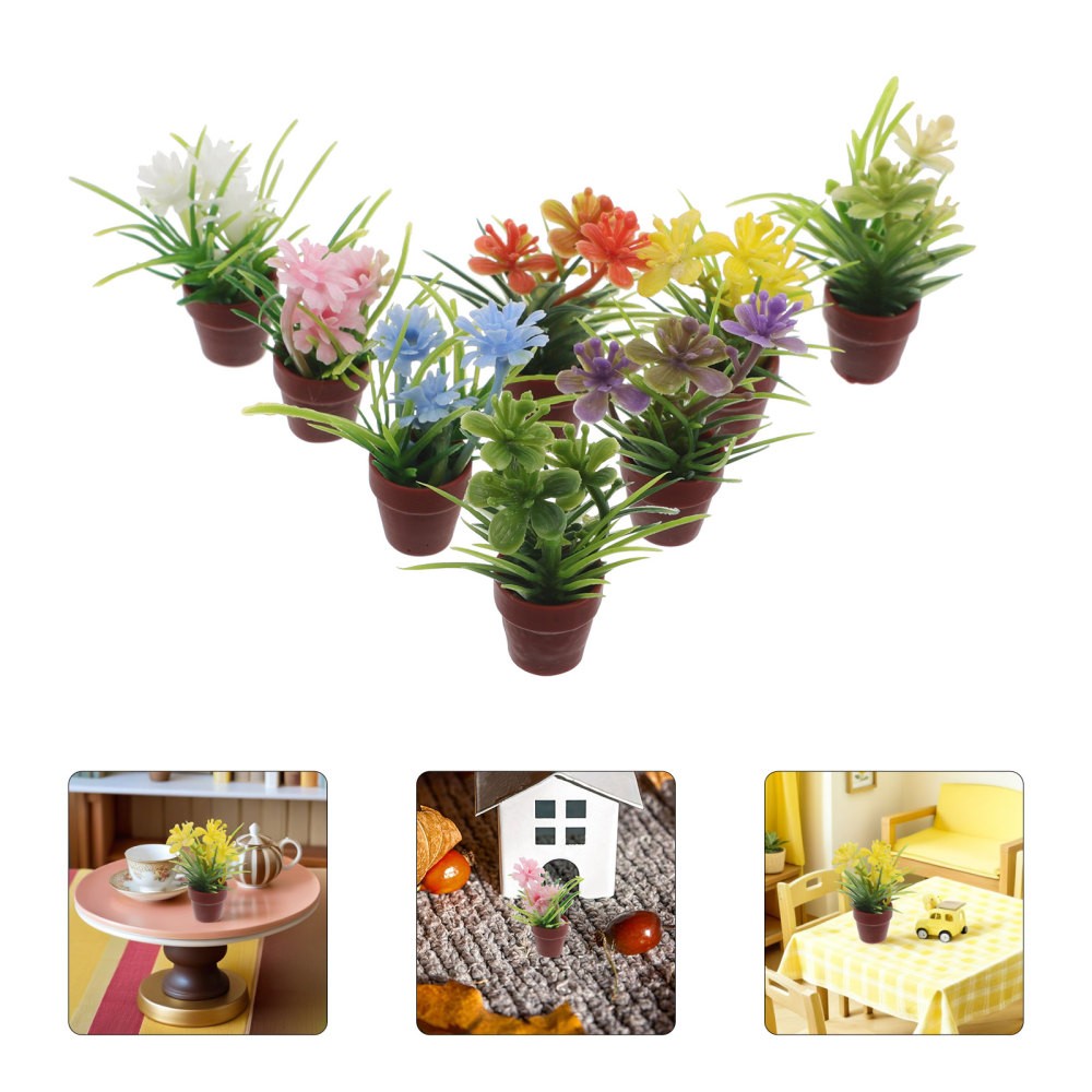 8Pcs Assorted Color Miniature Dollhouse Plants Reusable Plastic Bonsai Decor