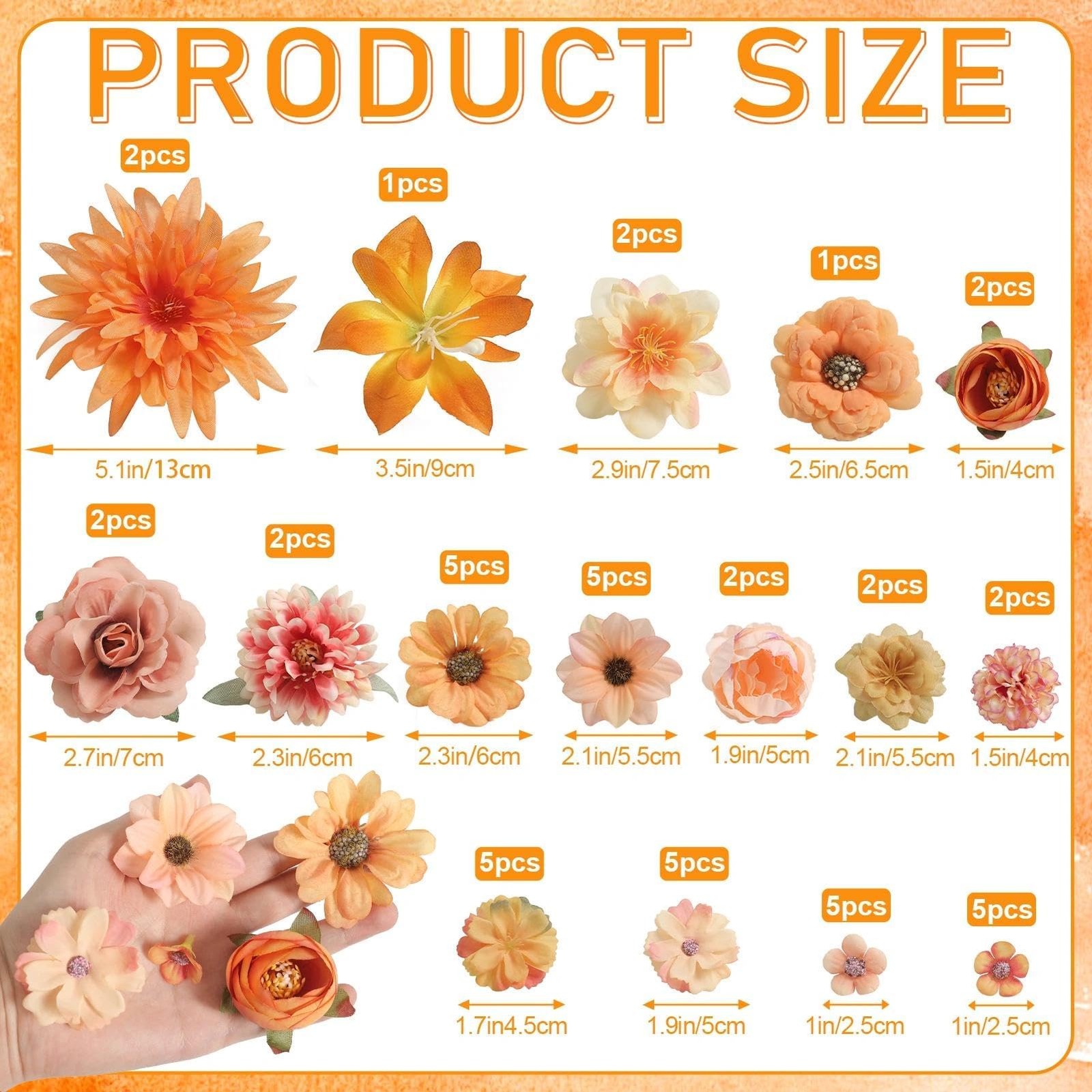 Fall Artificial Flower Heads Combo – 48pcs Orange Silk Flowers Bulk Faux Rose…