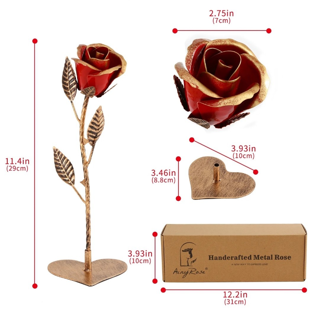 Ainyrose Metal Forever Rose Golden w/Heart-shaped Base & Blank Card [GF3]