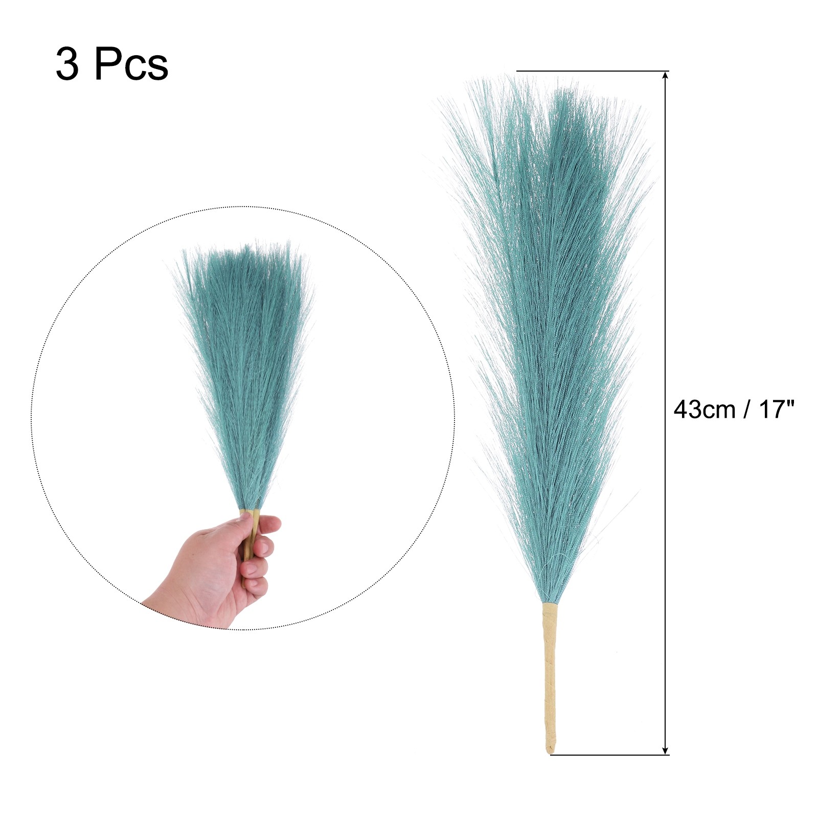 3pcs Dried Faux Pampas Grass 17″ Artificial Pampas Grass Decor Dyeing Dark Blue
