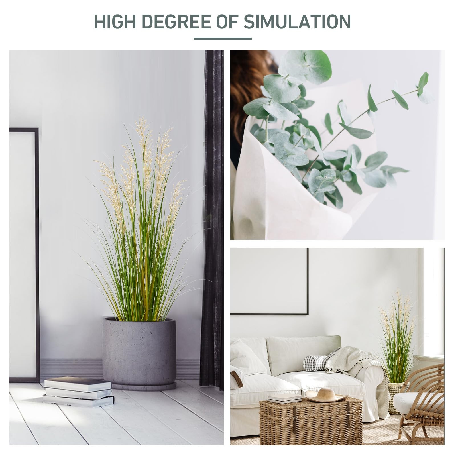 Artificial Plant, 47in Tall, 2pk Grass, Faux House Plants in Pot, Indoor Deco…