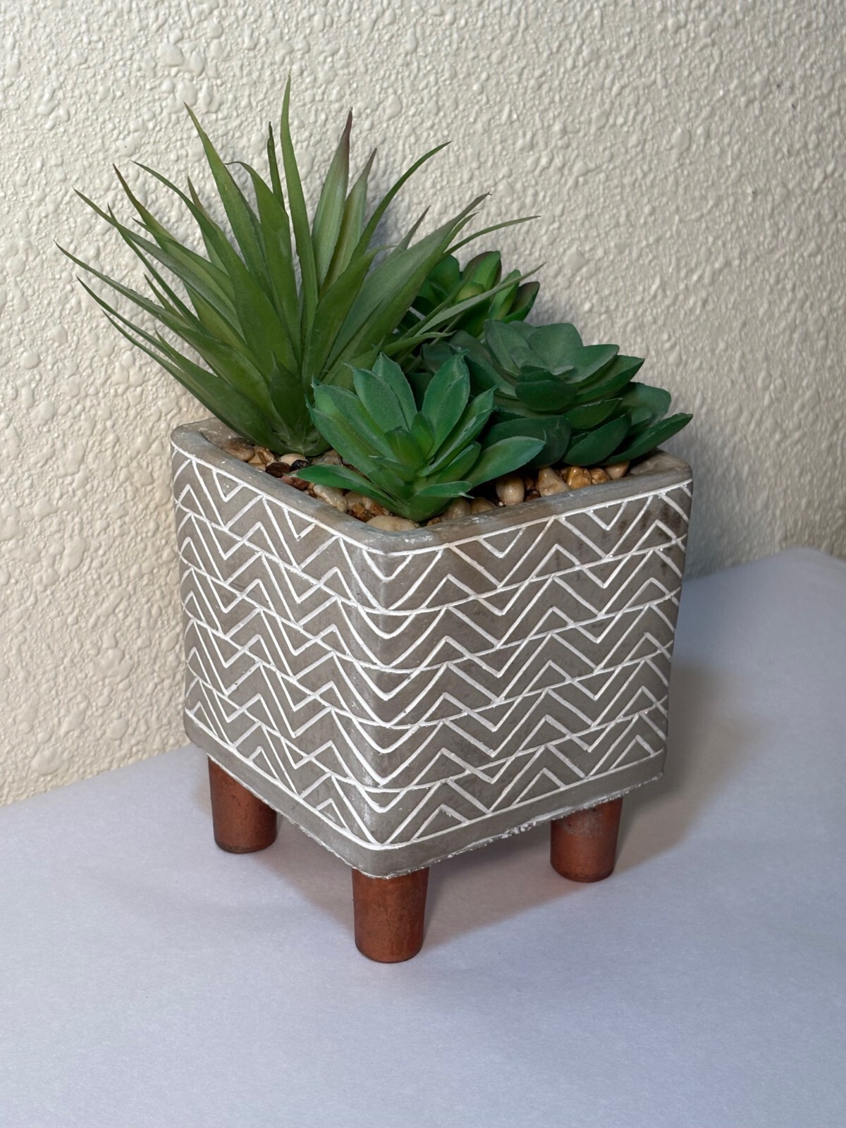 4.25″ Sq Footed Ceramic Pot Artificial Succulents