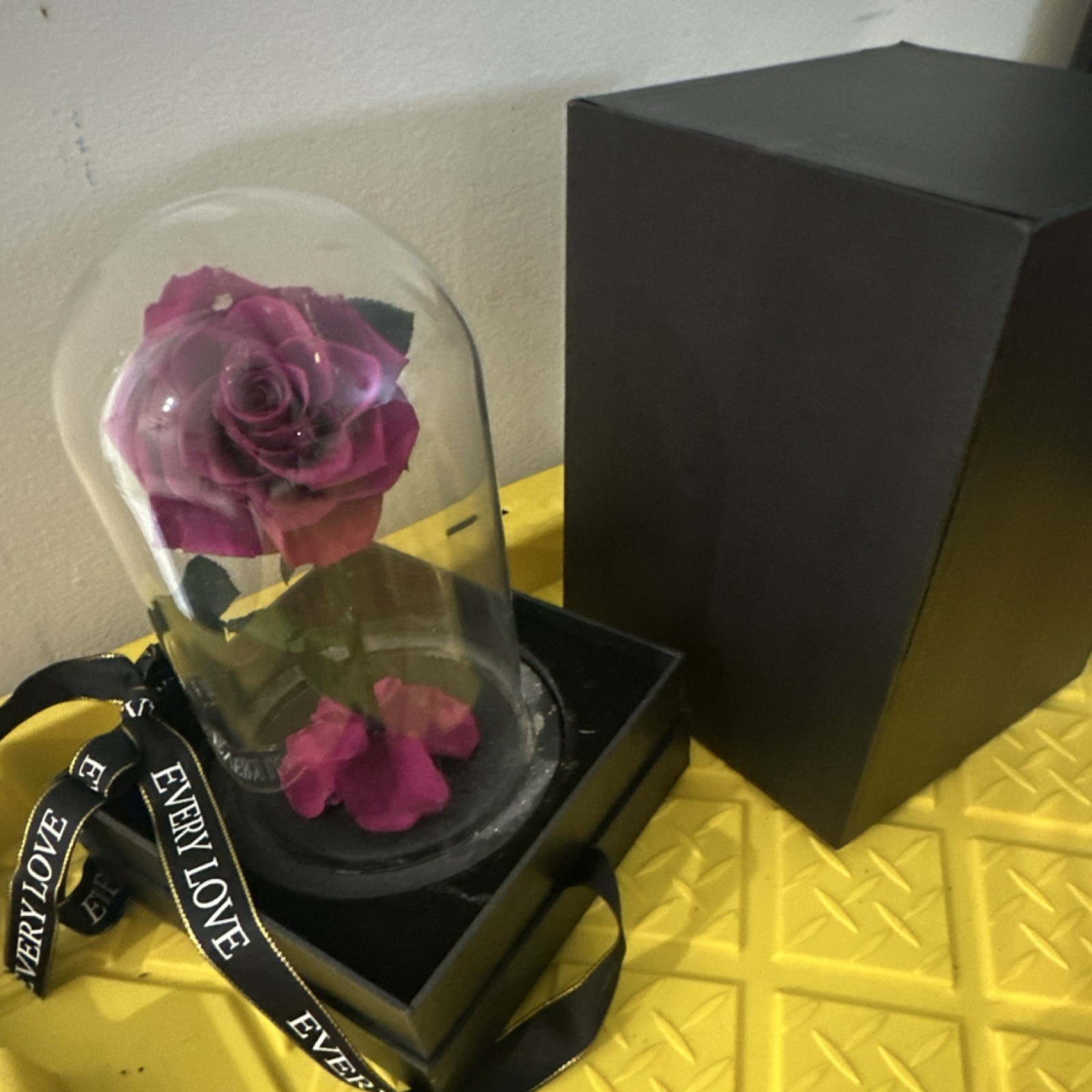 EVERY LOVE Preserved Fresh Rose Glass Dome Arrangement & Gift Box, Purple