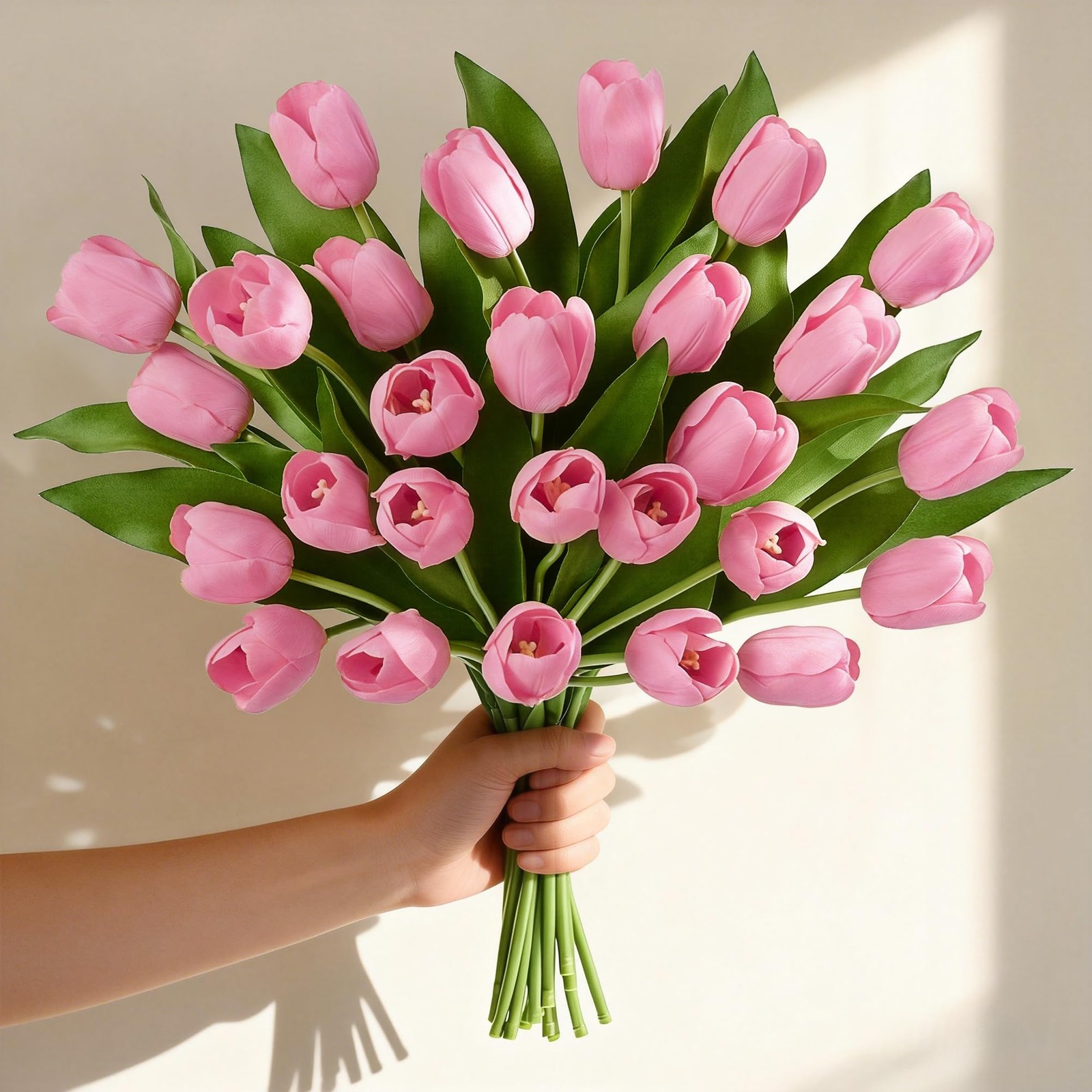 12 PCS Pink Tulips Artificial Flowers Real Touch Faux Bouquet Floral 14 Inch