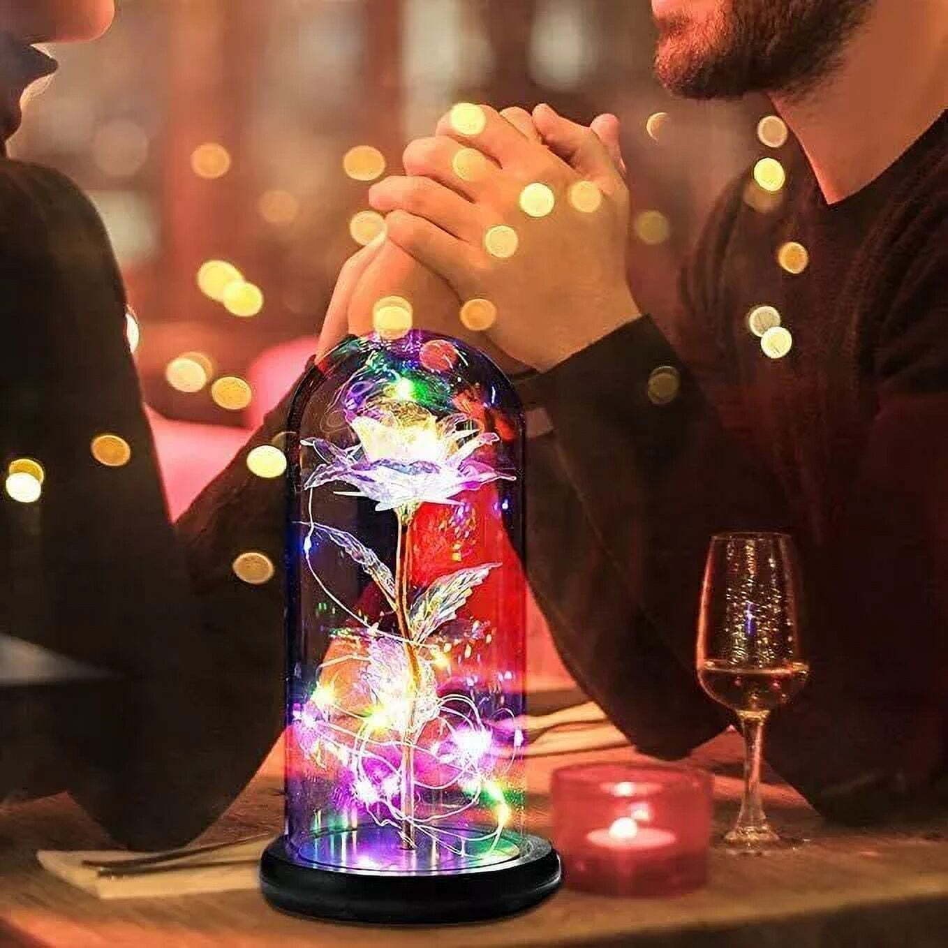 Eternal Forever Galaxy Rose Flower In Glass Dome LED Light Valentine’s Day Gift